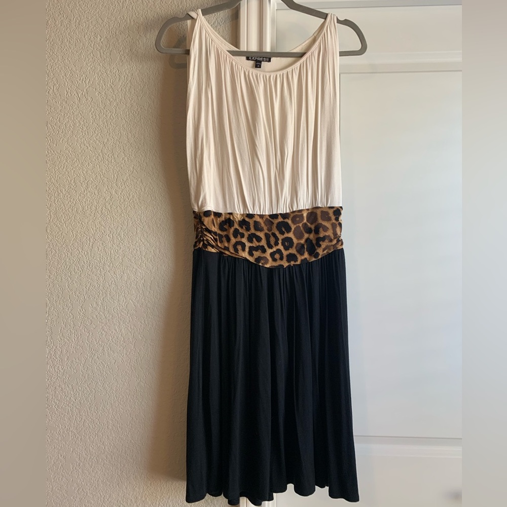 EXPRESS Sleeveless Dress with Leopard Ruching